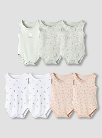 Pack of 7 Juniors Cotton Round Neck Sleeveless Bodysuit with Fun Prints-baby-girls-clothing-bodysuits-image-1
