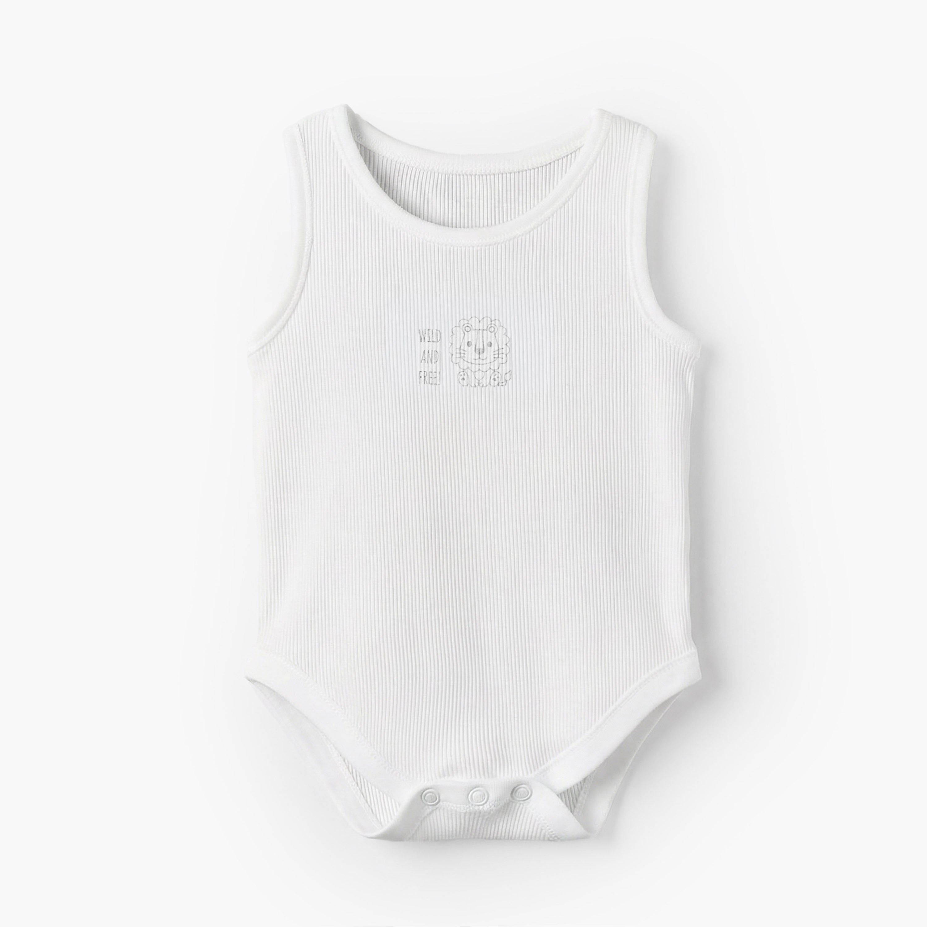 Pack of 7 Juniors Cotton Round Neck Sleeveless Bodysuit with Ribbed Design
