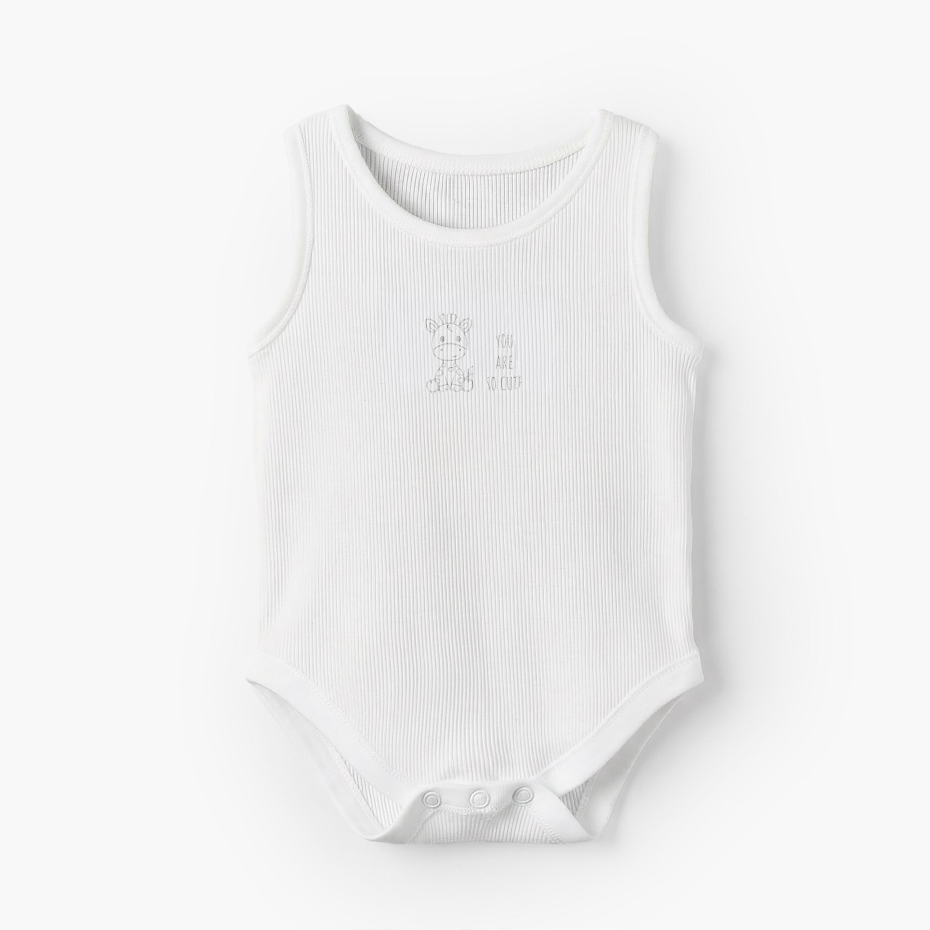 Pack of 7 Juniors Cotton Round Neck Sleeveless Bodysuit with Ribbed Design