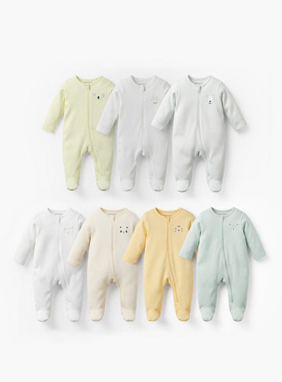 Pack of 7 Juniors Cotton Round Neck Long Sleeves Sleepsuit with Zip Closure-baby-girls-clothing-nightwear-sleepsuits-image-1