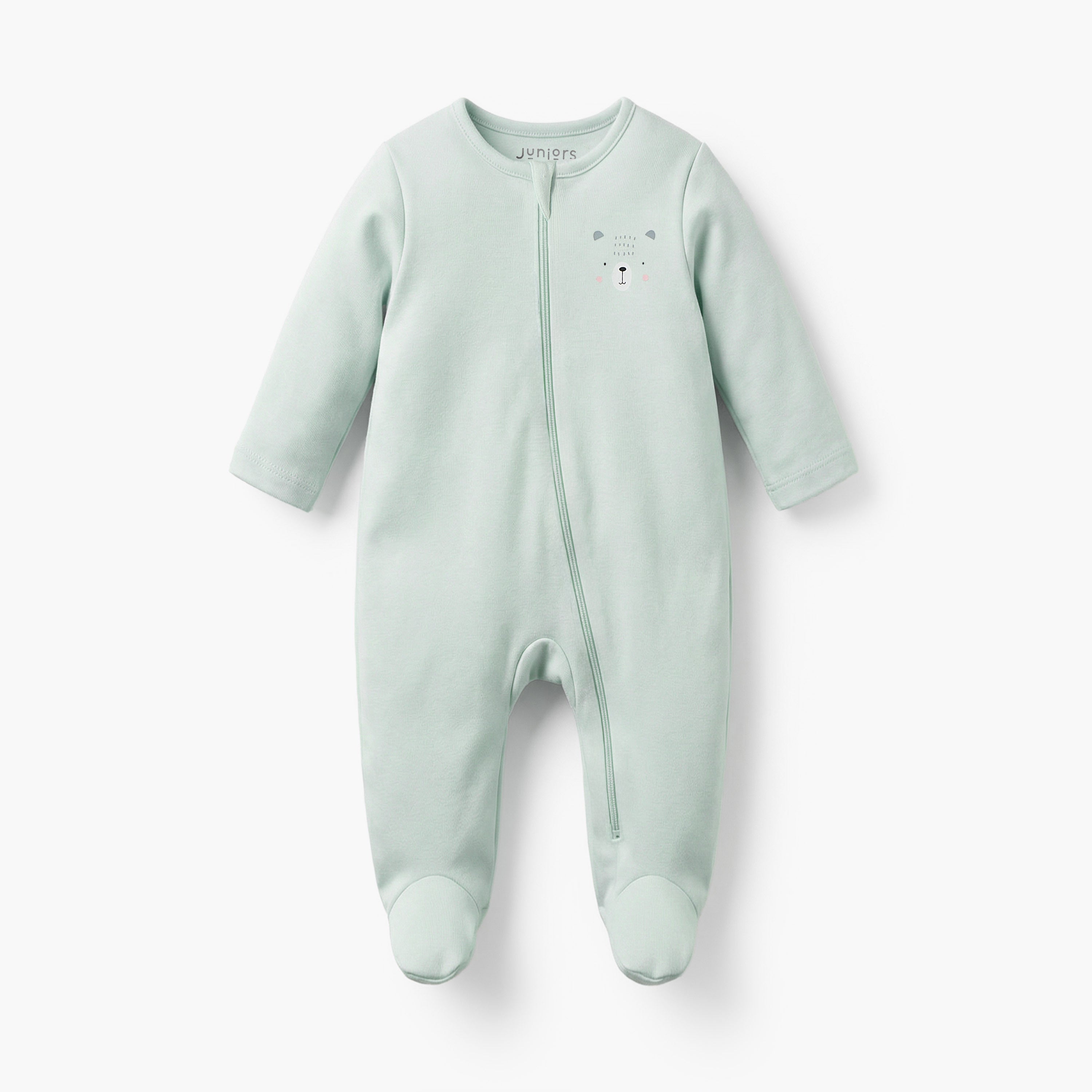 Pack of 7 Juniors Cotton Round Neck Long Sleeves Sleepsuit with Zip Closure
