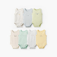 Pack of 7 Juniors Cotton Round Neck Sleeveless Bodysuit with Snap Button Closure-undefined-image-1