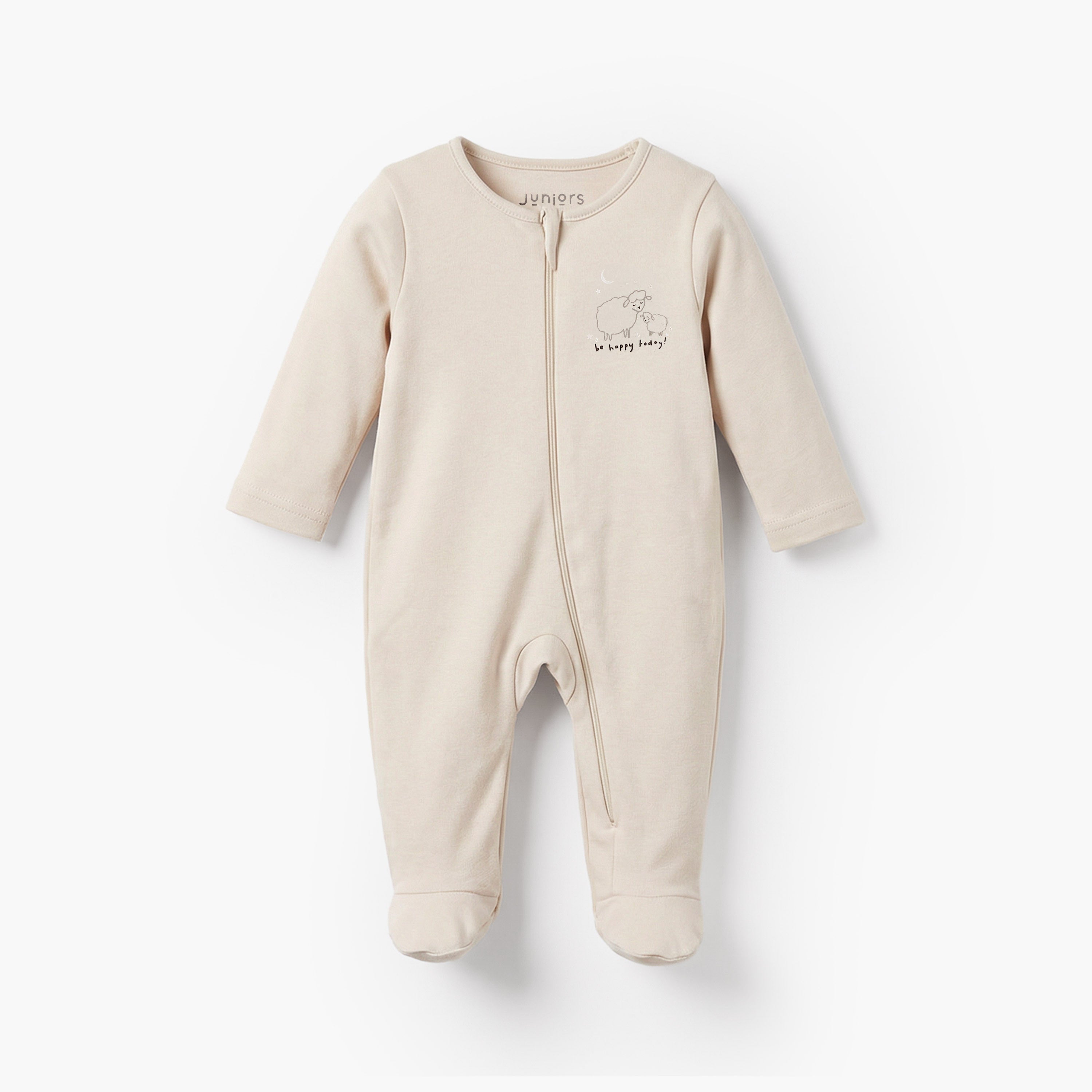 Pack of 7 Juniors Cotton Round Neck Long Sleeves Sleepsuit with Zip Closure