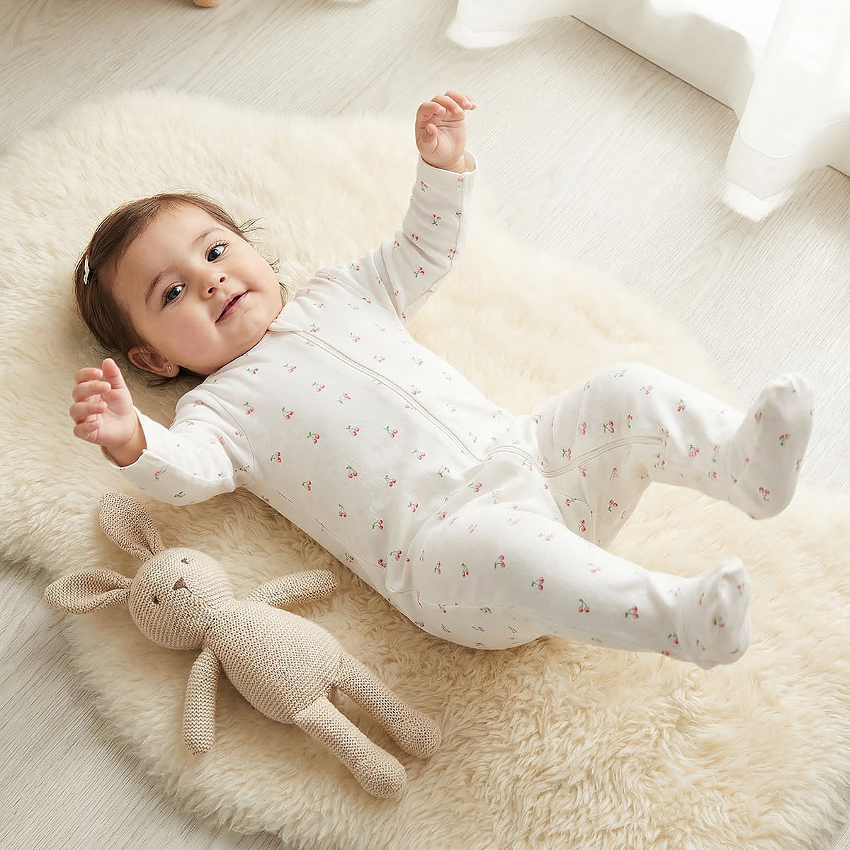 Pack of 7 Juniors Cotton Round Neck Long Sleeves Sleepsuit with Zip Closure