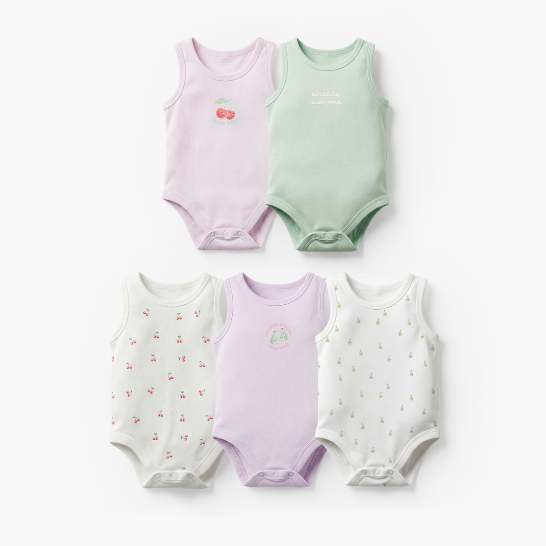 Pack of 5 Juniors Cotton Crew Neck Sleeveless Bodysuit with Snap Button Closure - Multicolour / 18-24 mths
