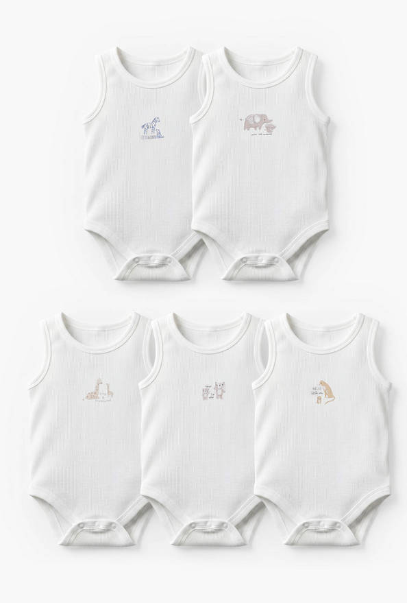 Pack of 5 Juniors Crew Neck Sleeveless Bodysuit with Safari Print