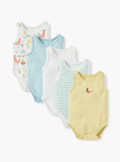 Juniors Assorted Sleeveless Bodysuit - Set of 5-baby-girls-clothing-bodysuits-image-1
