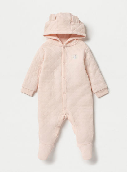 Juniors Quilted Ear Applique Closed Feet Hooded Sleepsuit with Button Closure-baby-girls-clothing-nightwear-sleepsuits-image-1