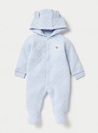 Juniors Quilted Hooded Sleepsuit with Long Sleeves and Button Closure-baby-boys-clothing-nightwear-sleepsuits-image-1