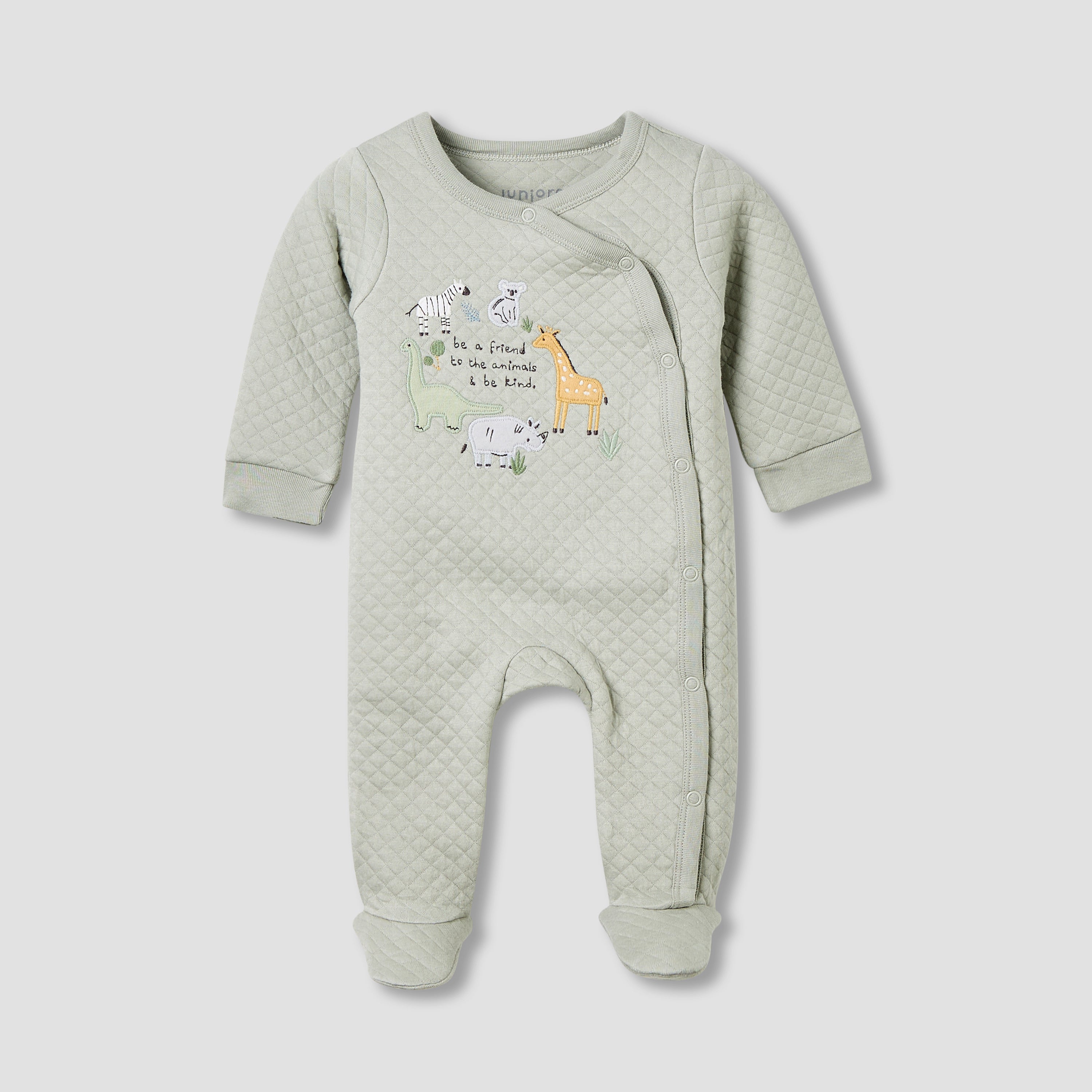 Juniors Round Neck Closed Foot Sleepsuit with Safari Print - Cotton - Long Sleeves - Set of 2
