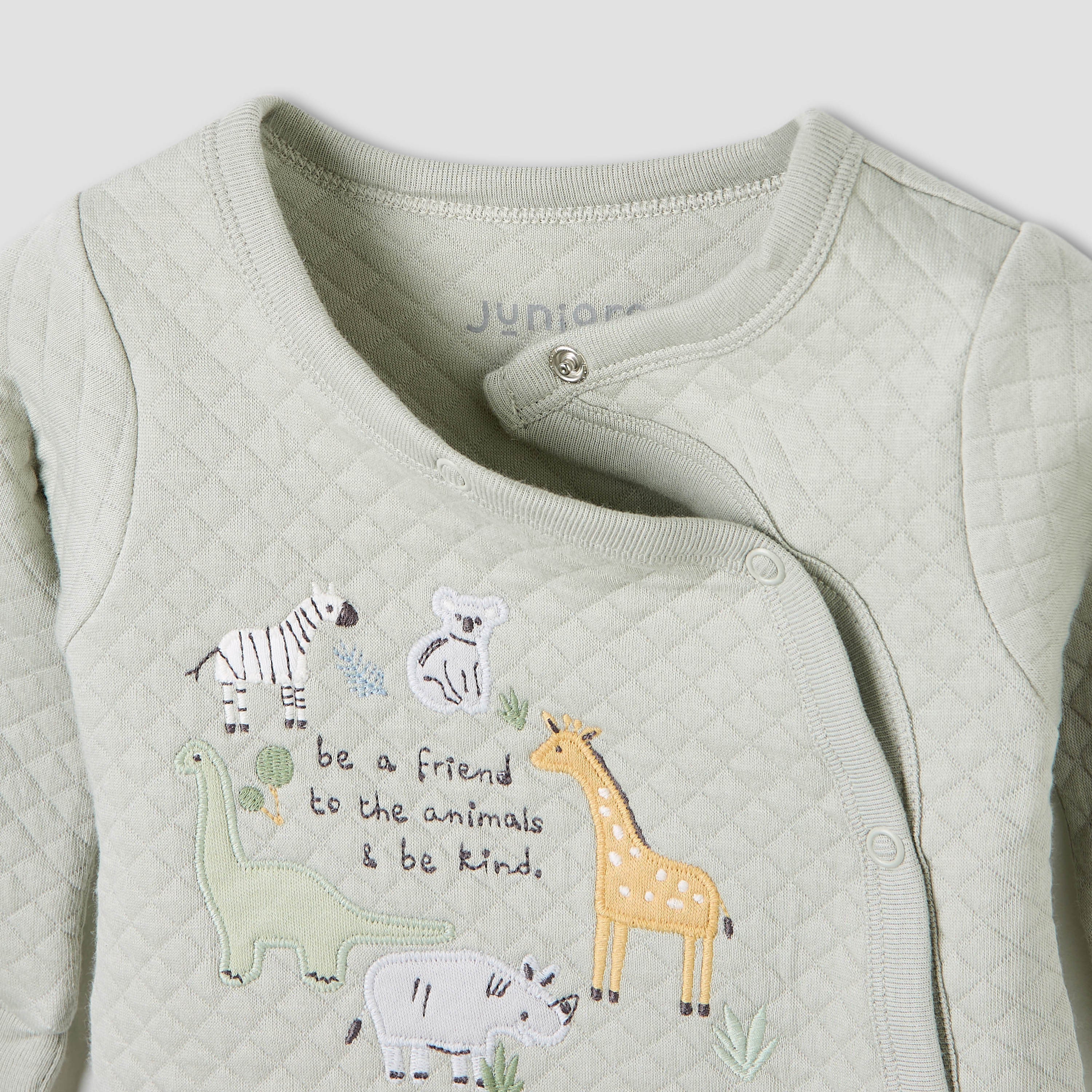Juniors Round Neck Closed Foot Sleepsuit with Safari Print - Cotton - Long Sleeves - Set of 2