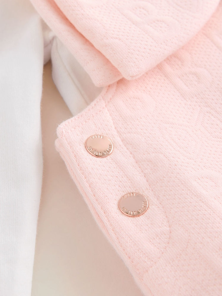 Baker by Ted Baker Pink Jacquard Bow Dungarees & T-Shirt Set