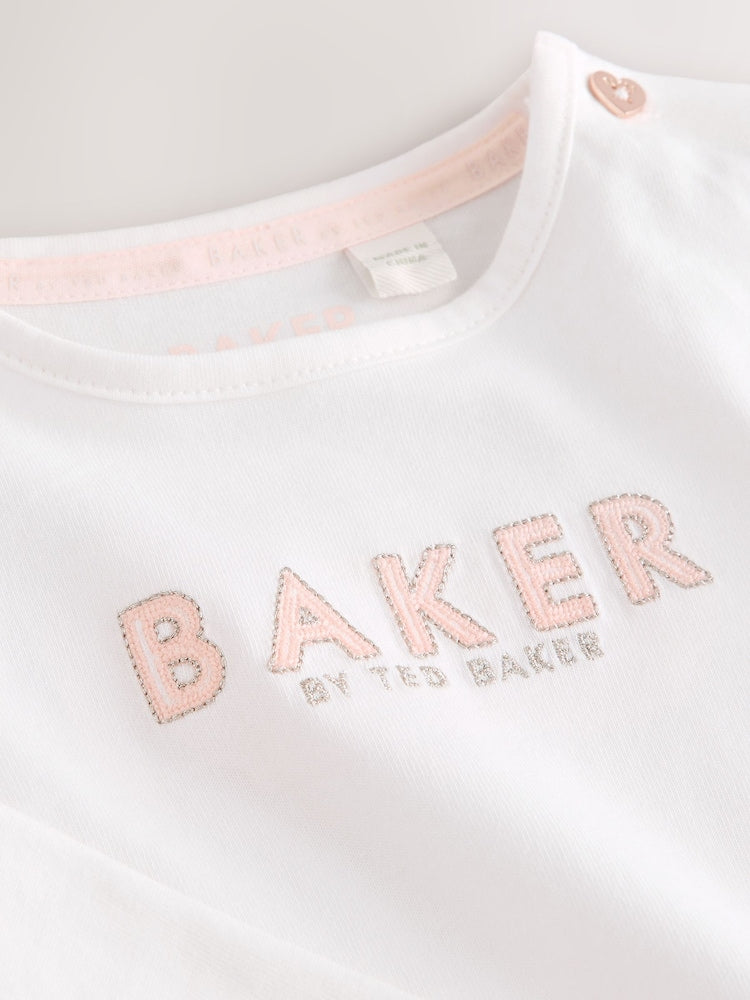 Baker by Ted Baker Pink Jacquard Bow Dungarees & T-Shirt Set