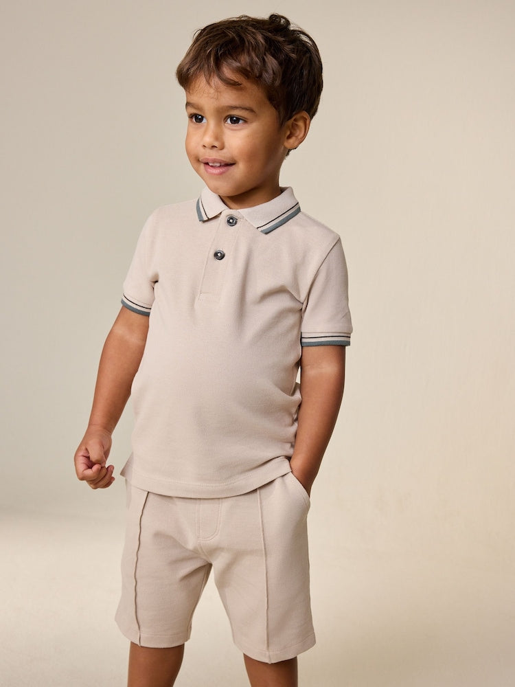 Neutral Short Sleeve Polo Shirt and Shorts Set (3mths-7yrs)