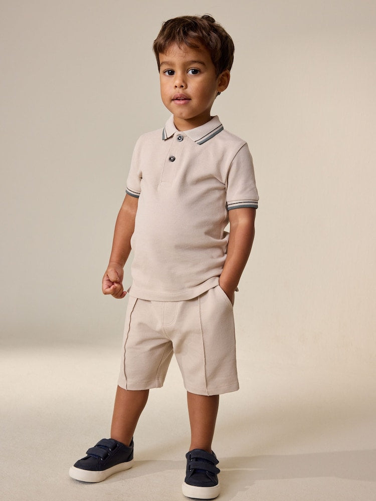 Neutral Short Sleeve Polo Shirt and Shorts Set (3mths-7yrs)