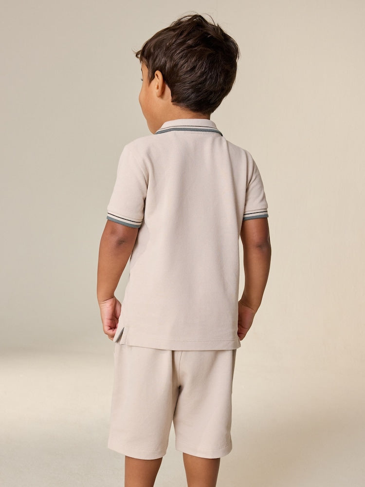 Neutral Short Sleeve Polo Shirt and Shorts Set (3mths-7yrs)