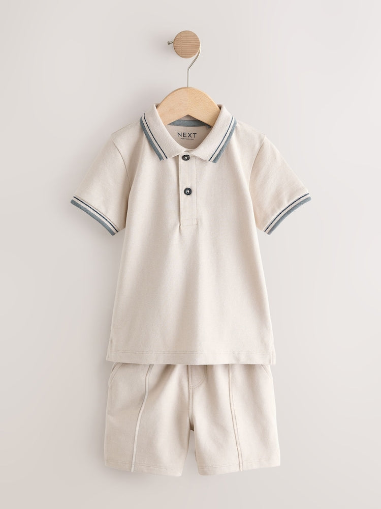 Neutral Short Sleeve Polo Shirt and Shorts Set (3mths-7yrs)