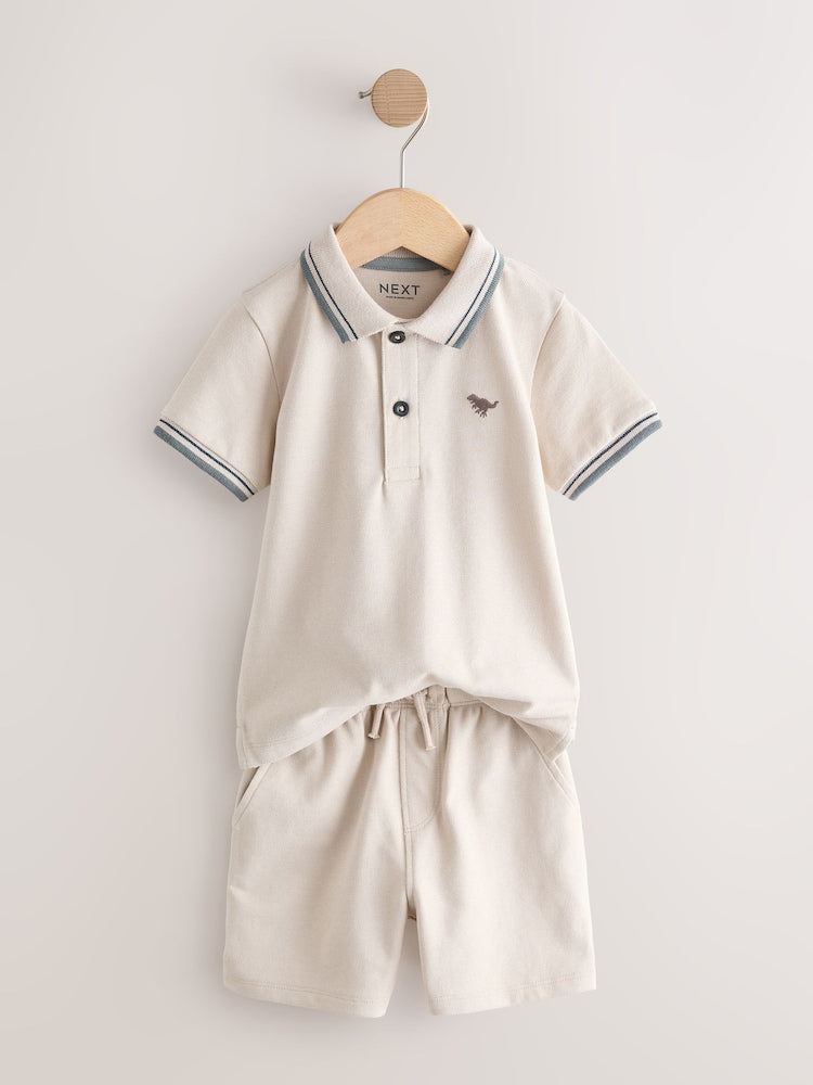 Neutral Short Sleeve Polo Shirt and Shorts Set (3mths-7yrs)