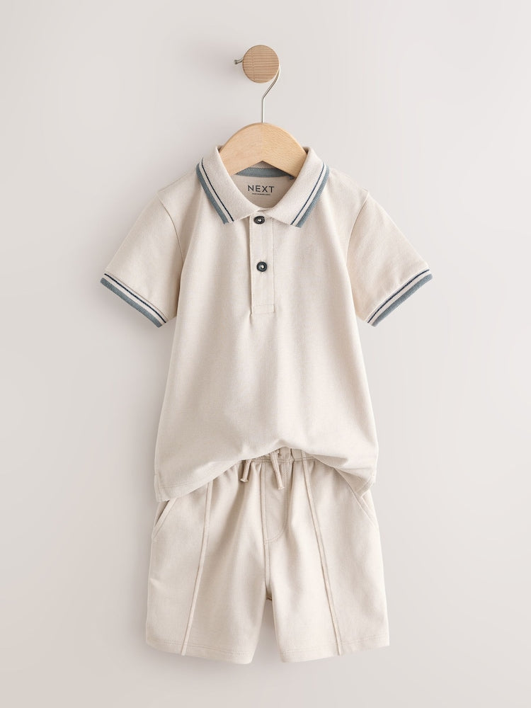 Neutral Short Sleeve Polo Shirt and Shorts Set (3mths-7yrs)