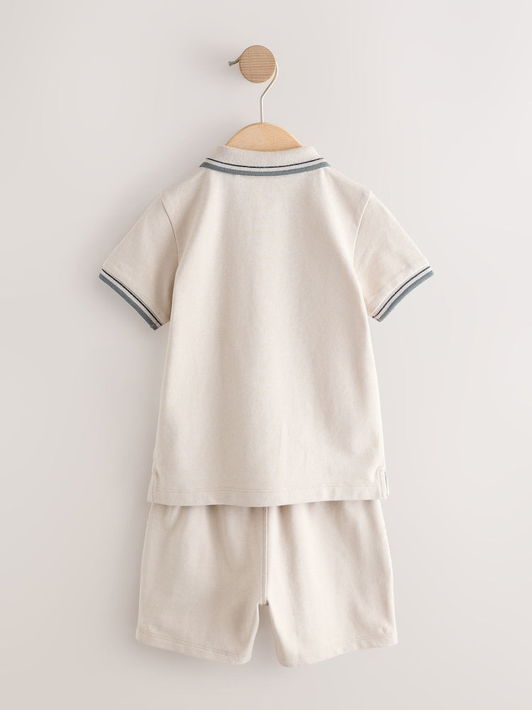 Neutral Short Sleeve Polo Shirt and Shorts Set (3mths-7yrs)
