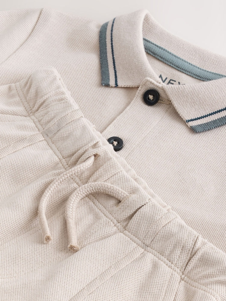 Neutral Short Sleeve Polo Shirt and Shorts Set (3mths-7yrs)