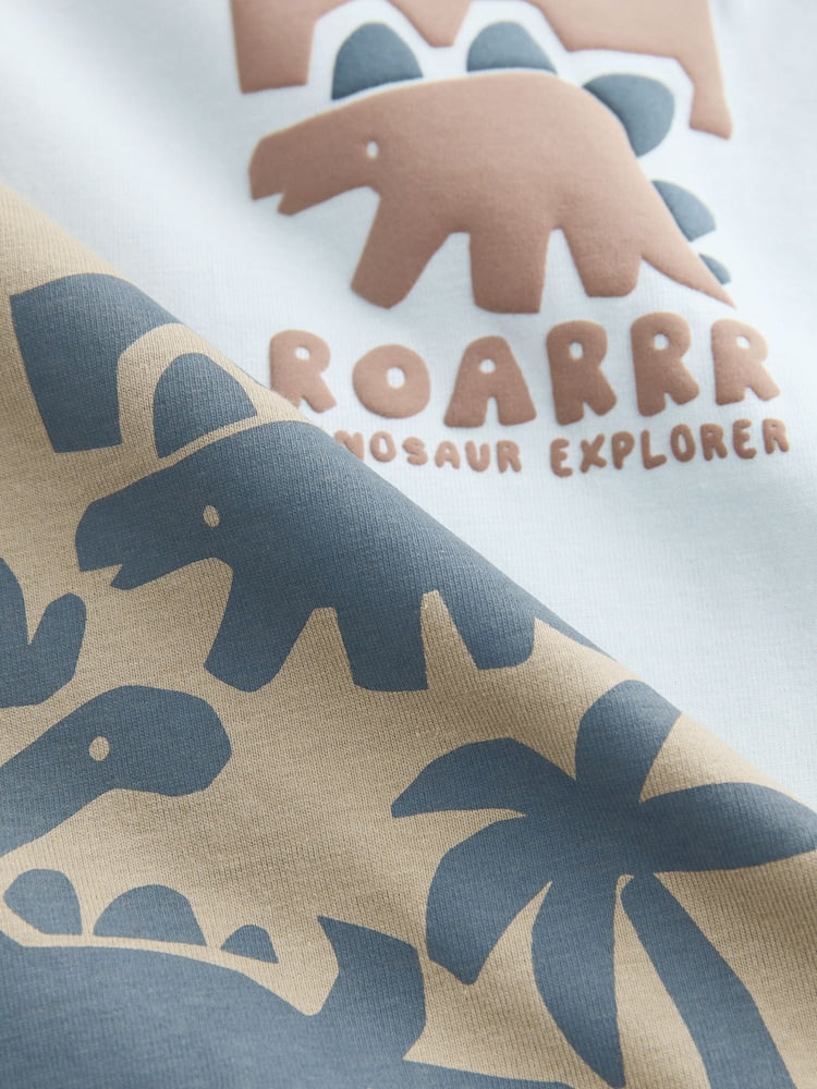 Blue/Brown Dinosaur Spikes Short Sleeve T-Shirt and Shorts Set 2 Pack (3mths-7yrs)