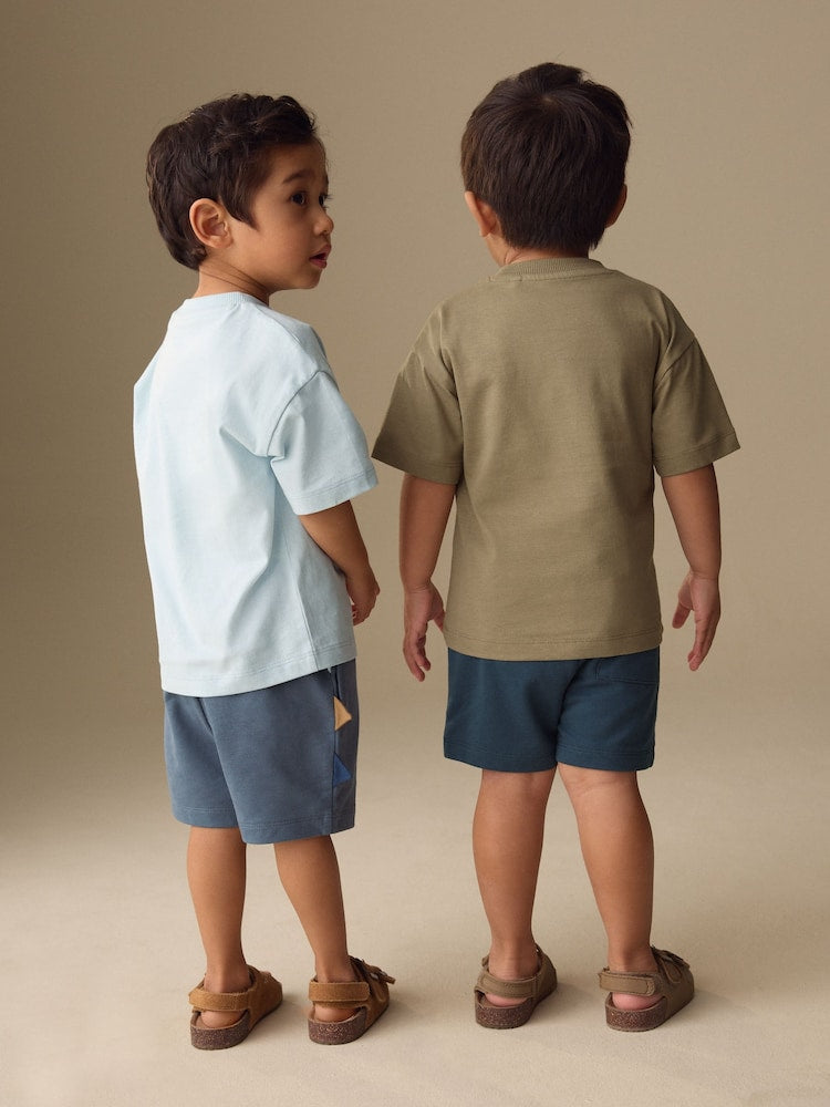 Blue/Brown Dinosaur Spikes Short Sleeve T-Shirt and Shorts Set 2 Pack (3mths-7yrs)