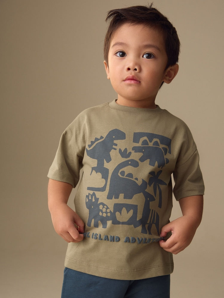 Blue/Brown Dinosaur Spikes Short Sleeve T-Shirt and Shorts Set 2 Pack (3mths-7yrs)