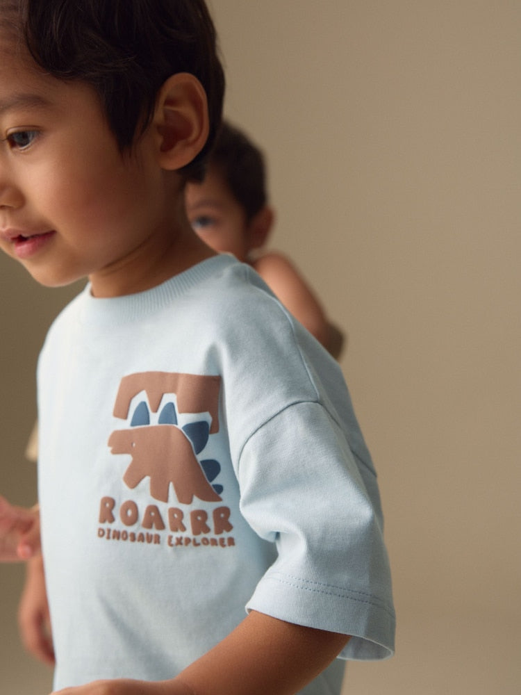 Blue/Brown Dinosaur Spikes Short Sleeve T-Shirt and Shorts Set 2 Pack (3mths-7yrs)
