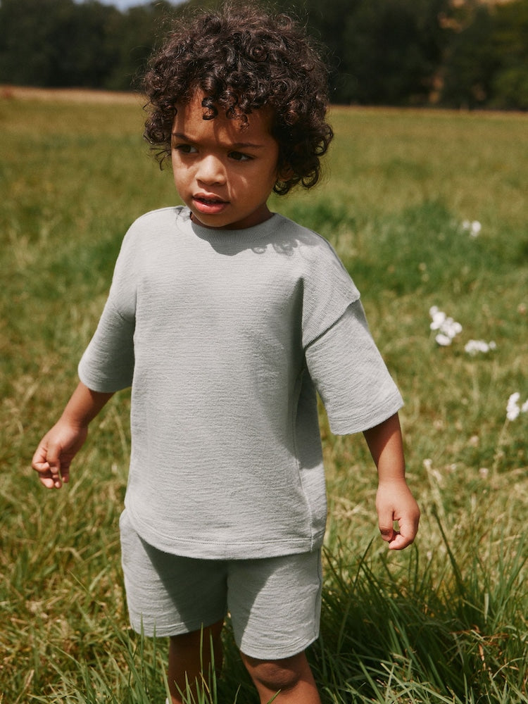 Sage Green Textured Short Sleeve T-Shirt and Shorts Set (3mths-7yrs)