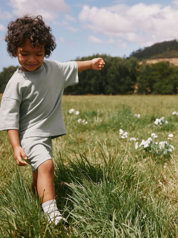 Sage Green Textured Short Sleeve T-Shirt and Shorts Set (3mths-7yrs)