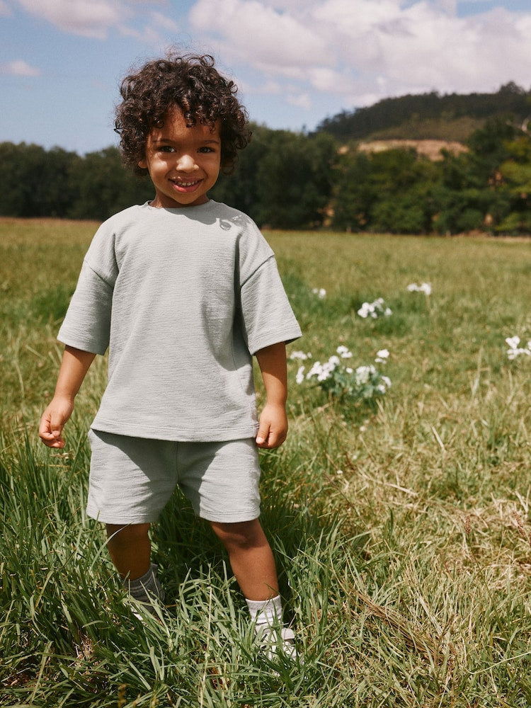 Sage Green Textured Short Sleeve T-Shirt and Shorts Set (3mths-7yrs)