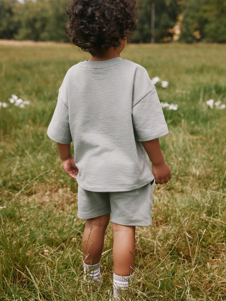 Sage Green Textured Short Sleeve T-Shirt and Shorts Set (3mths-7yrs)