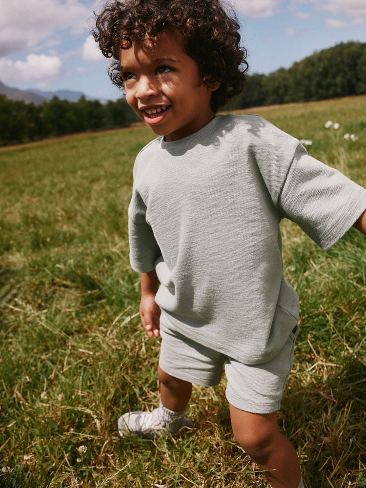 Sage Green Textured Short Sleeve T-Shirt and Shorts Set (3mths-7yrs)