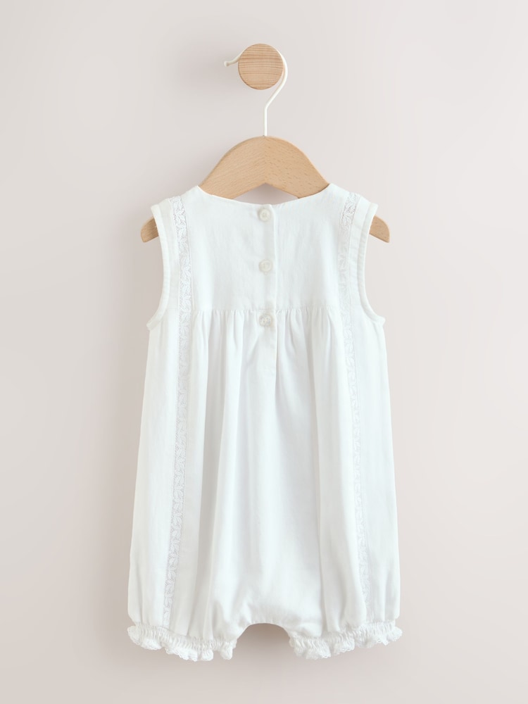 White Lace Woven Baby Romper (0mths-2yrs)