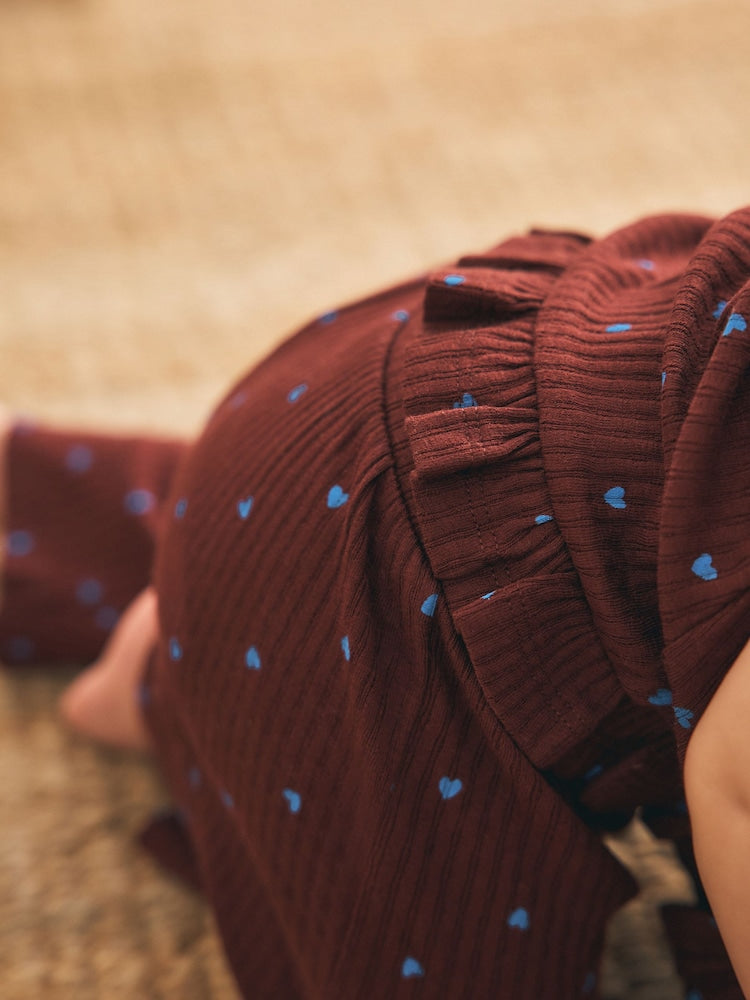 Chocolate Brown And Blue Spot Rib Baby Top And Wide Leg Trousers Set 2 Piece (0mths-2yrs)
