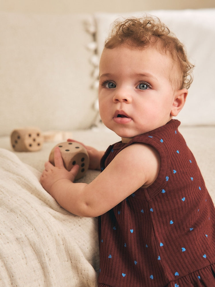 Chocolate Brown And Blue Spot Rib Baby Top And Wide Leg Trousers Set 2 Piece (0mths-2yrs)