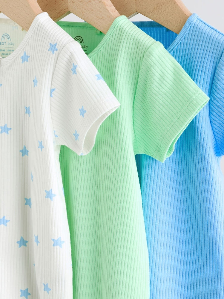 Blue Two Way Zip Baby Rompers 3 Pack (0mths-3yrs)
