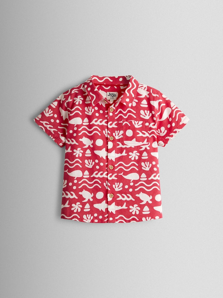 JoJo Maman Bébé Red Ocean 2-Piece Shirt & Short Set
