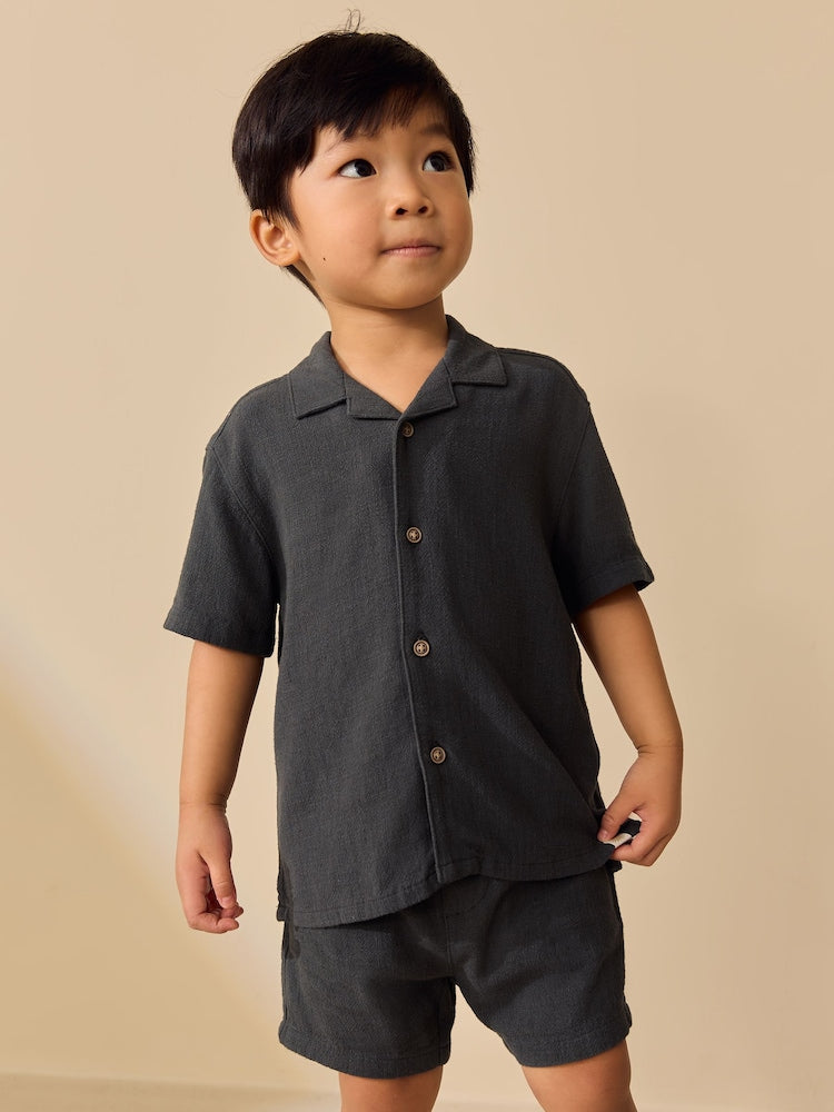 Charcoal Grey Short Sleeve Revere Collar Shirt & Shorts Set (3mths-10yrs)