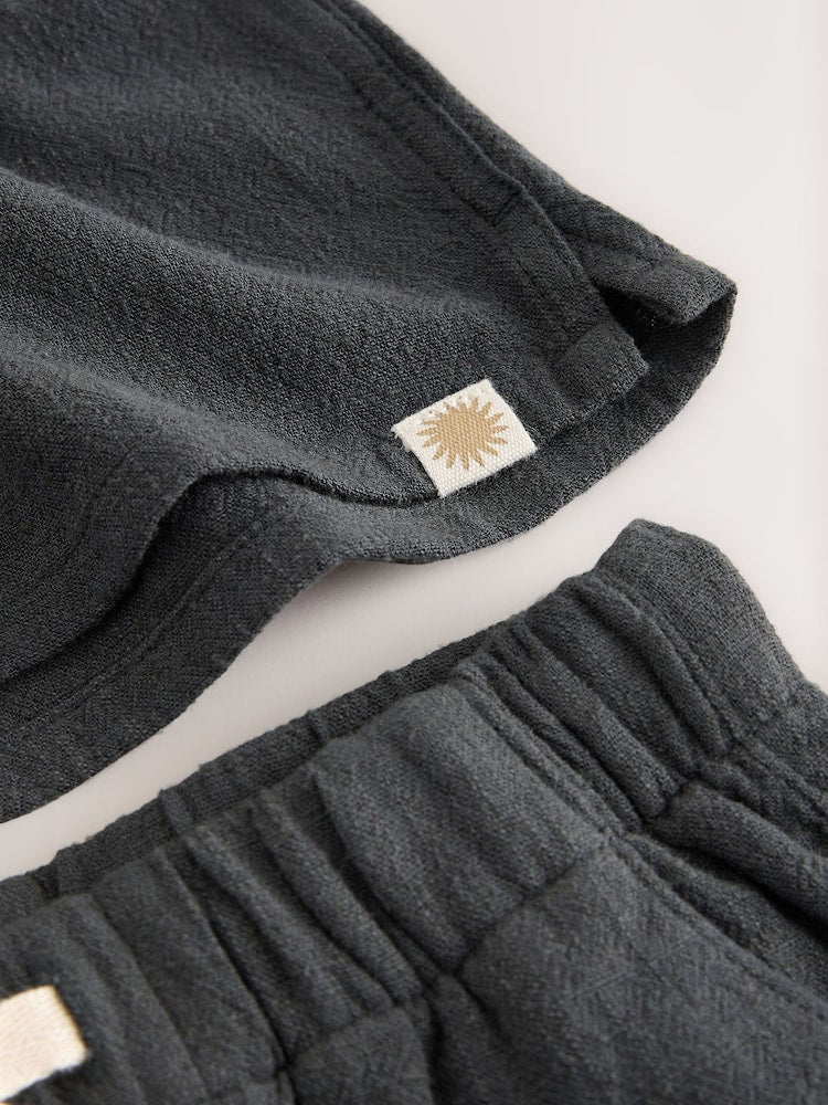 Charcoal Grey Short Sleeve Revere Collar Shirt & Shorts Set (3mths-10yrs)