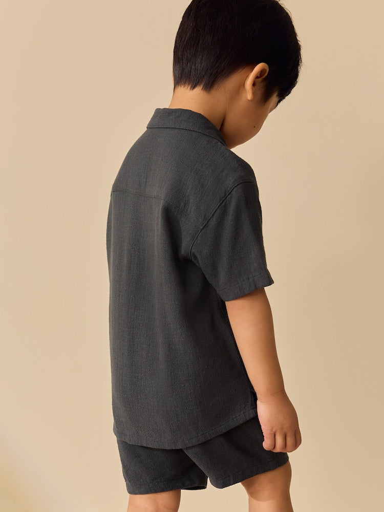 Charcoal Grey Short Sleeve Revere Collar Shirt & Shorts Set (3mths-10yrs)