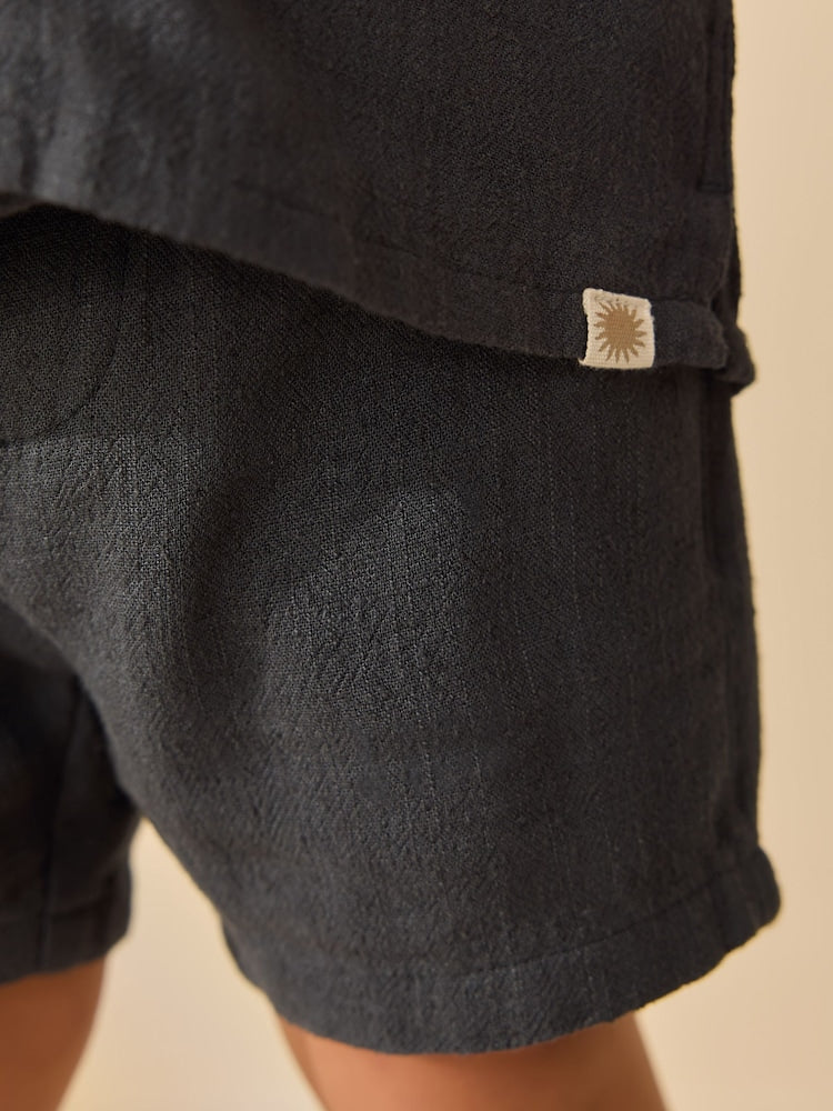 Charcoal Grey Short Sleeve Revere Collar Shirt & Shorts Set (3mths-10yrs)