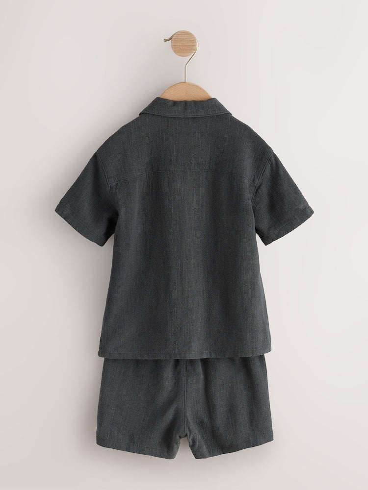 Charcoal Grey Short Sleeve Revere Collar Shirt & Shorts Set (3mths-10yrs)