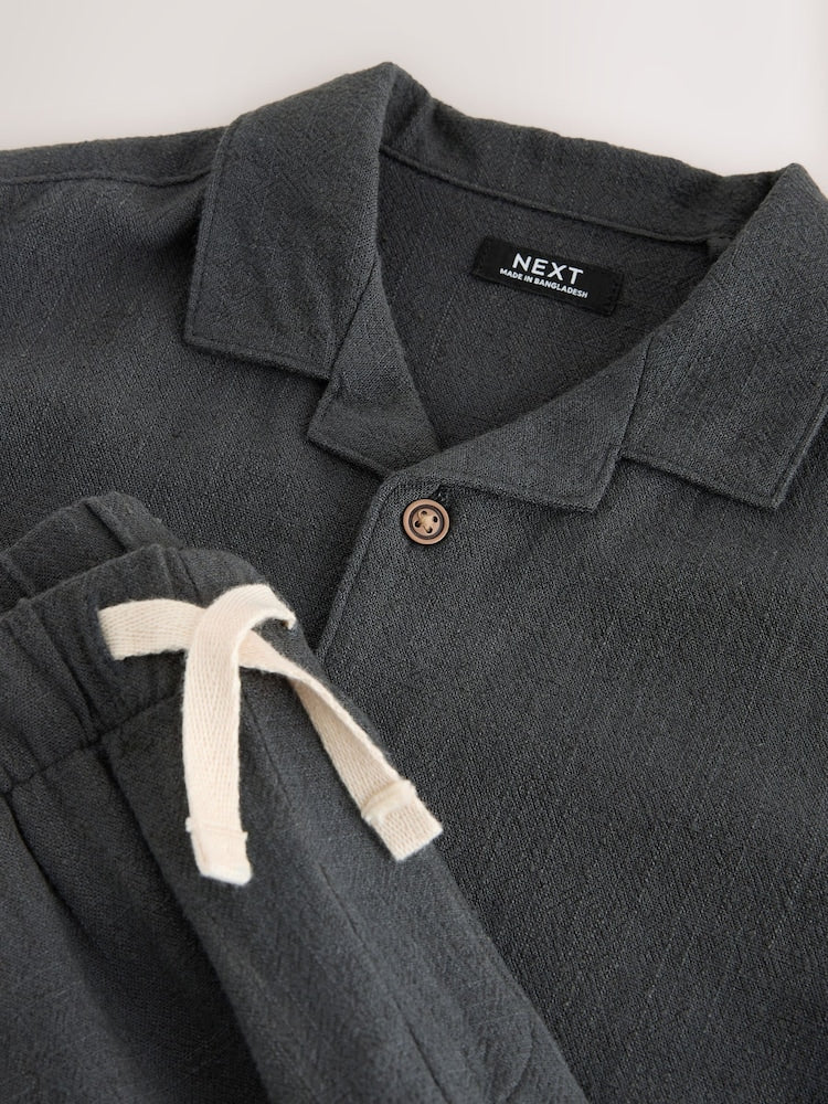 Charcoal Grey Short Sleeve Revere Collar Shirt & Shorts Set (3mths-10yrs)