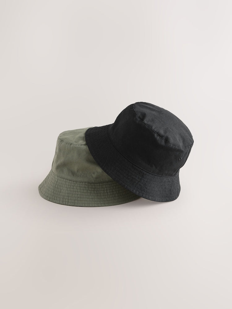 Black/Khaki Green Plain Bucket Hats 2 Pack (3mths-16yrs)