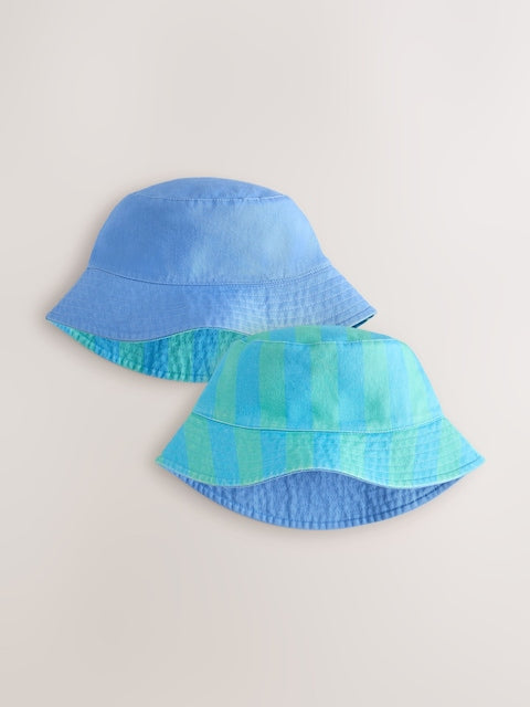 Blue/Green Reversible Bucket Hat (3mths-16yrs) - Size 3-9 Months (62-74cm)