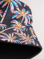 Black Multi Palm Trees Reversible Bucket Hat (1-16yrs) - Size 1-2 Years (80-92cm)