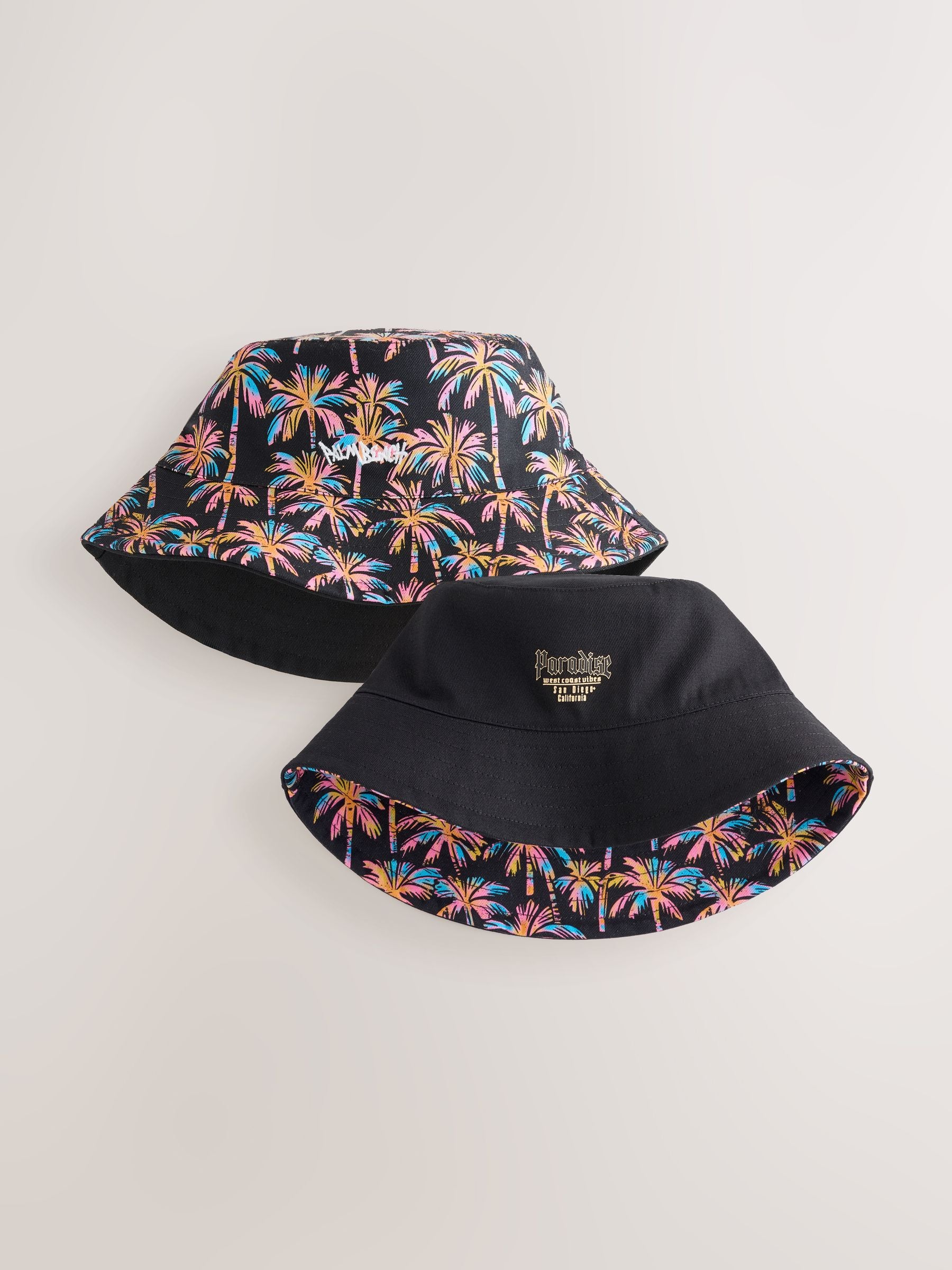 Black Multi Palm Trees Reversible Bucket Hat (1-16yrs) - Size 1-2 Years (80-92cm) - Default 1