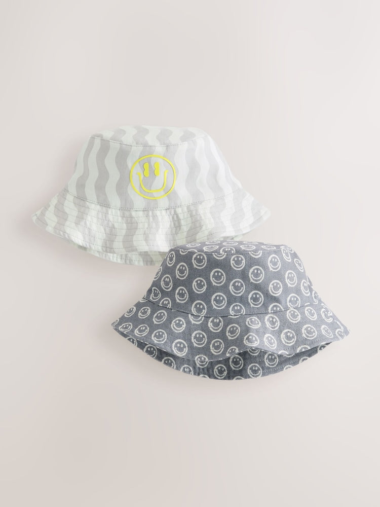 Grey Face/Wavey Stripe Bucket Hats 2 Pack (3mths-13yrs)